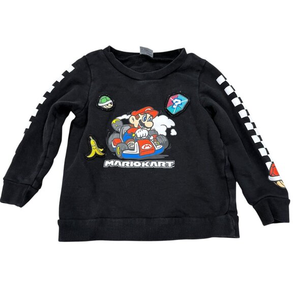 Universal Studios Japan Mario Kart Kids Sweatshirt Black Checkered 110/5 - Picture 1 of 7